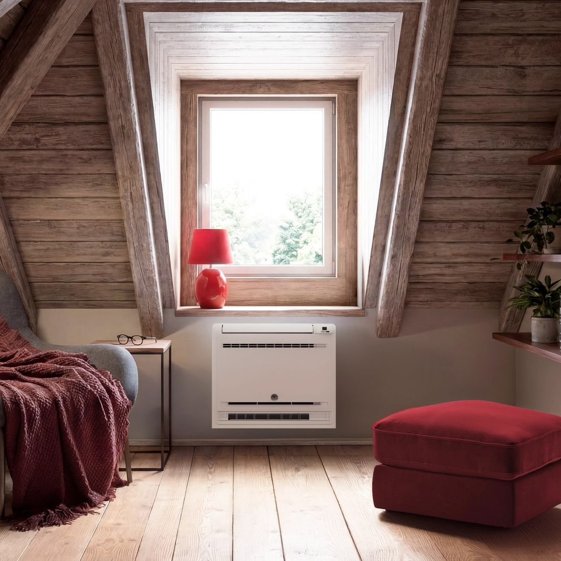 Climatiseur console installé en allège sous une fenêtre
