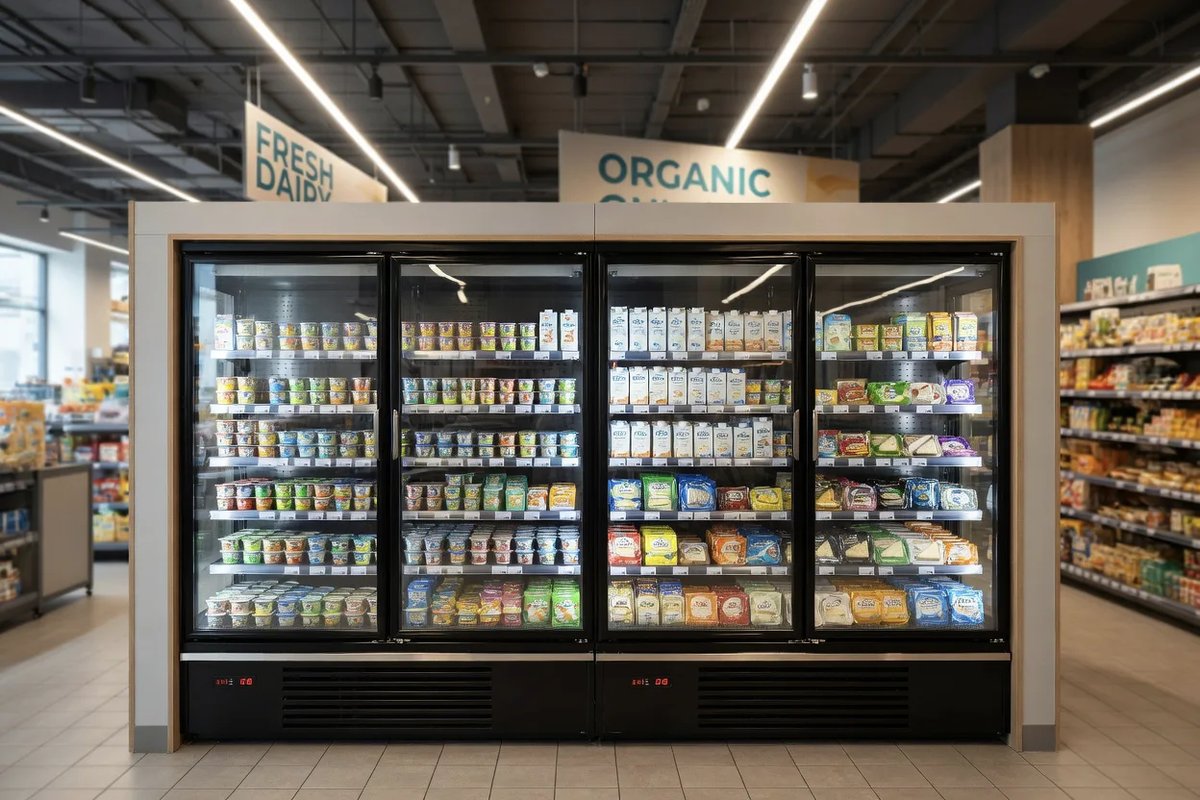 Vitrines et meubles réfrigérés en libre-service dans un commerce
